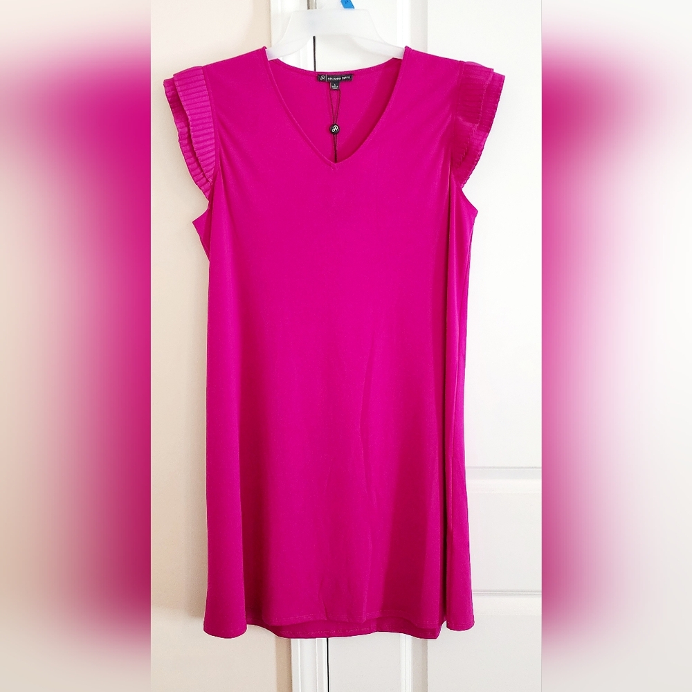 Ladies short/shoulder sleeve dress pinkish purple